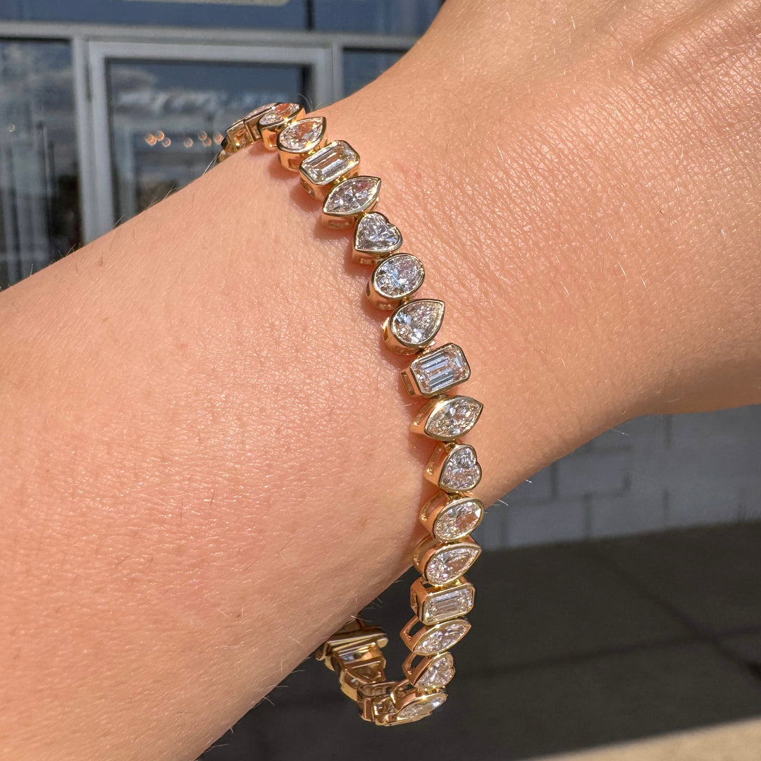 14k Yellow Gold Bezel Mixed Shape Lab Diamond Bracelet 10.02 cttw