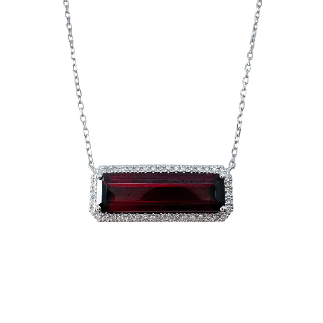 14k White Gold Bar Garnet Necklace