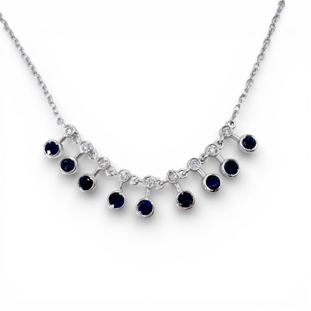 14k White Gold Bezel Sapphire Necklace