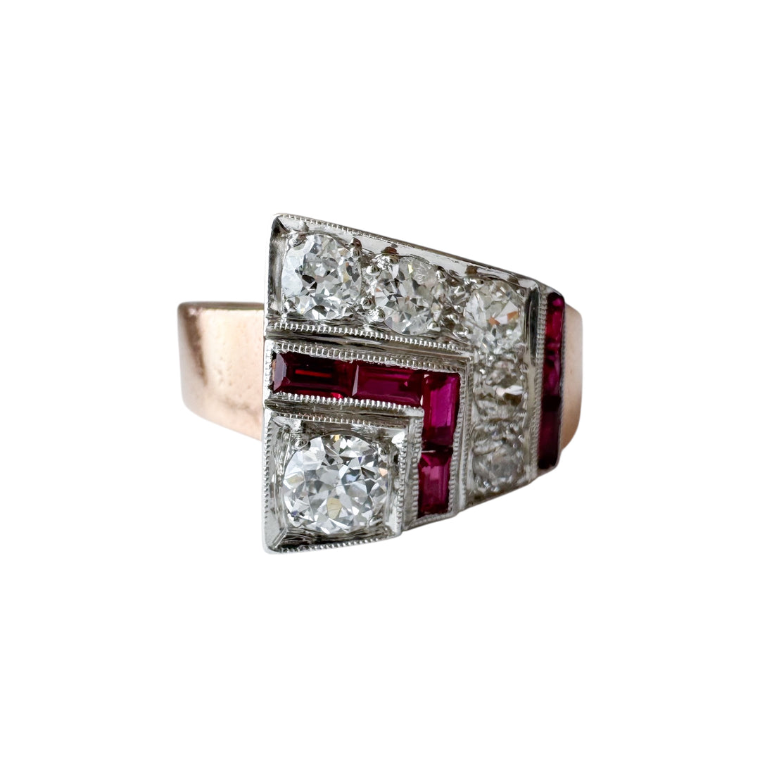 14k/Plat Two Tone Antique Diamond Estate Ring