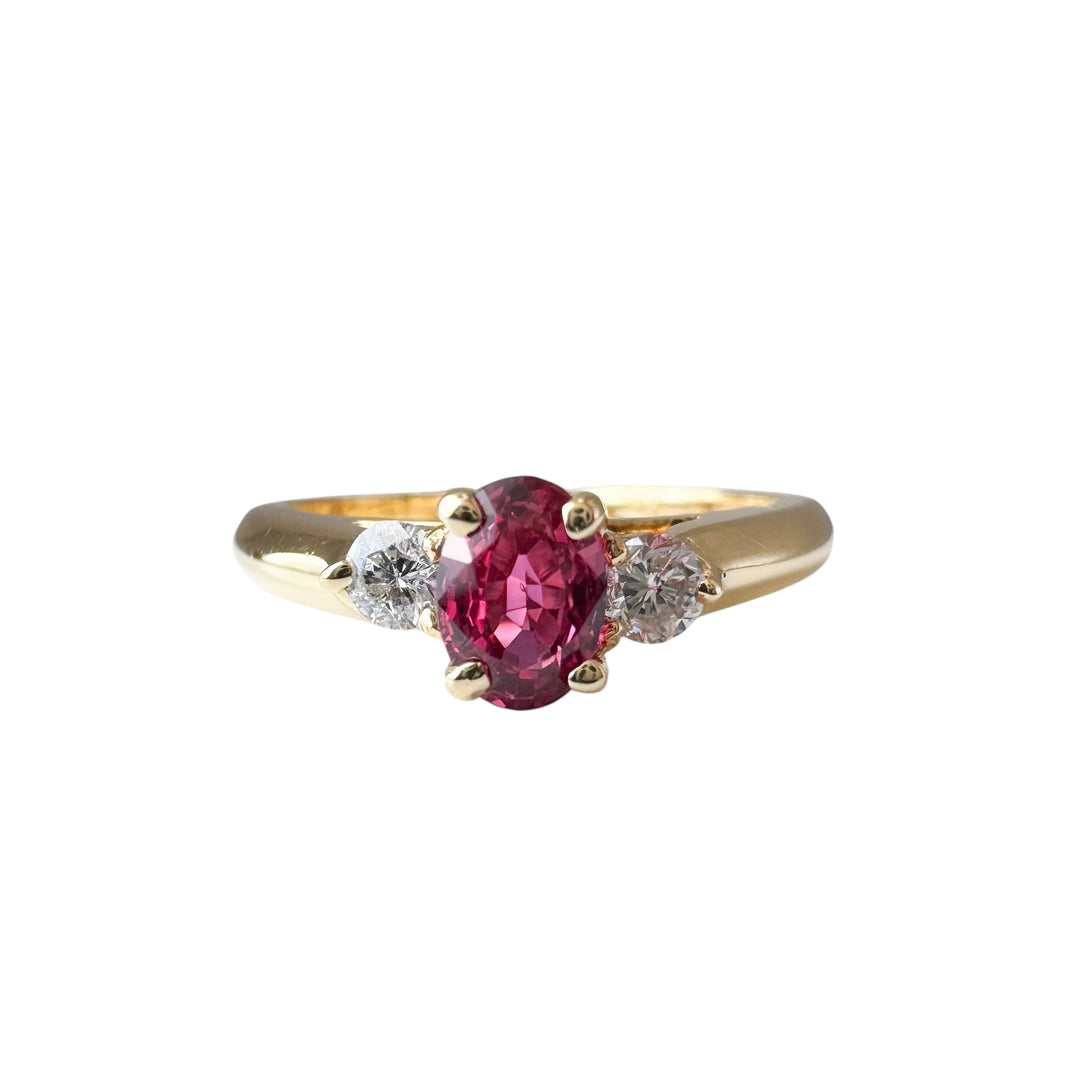 18k Yellow Gold 3 Stone Ruby Estate Ring