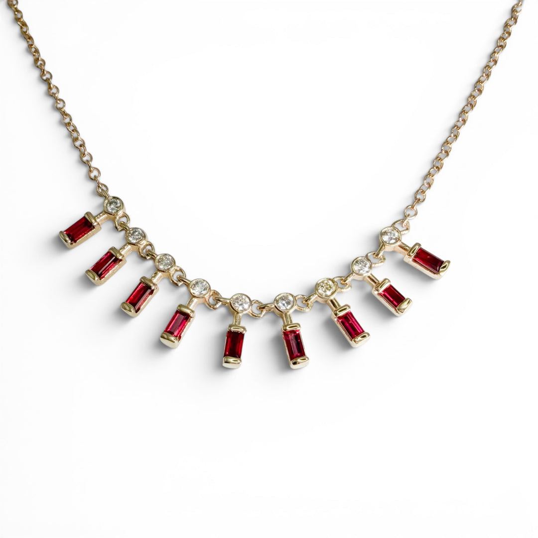 14k Yellow Gold Collar Diamond and Ruby Necklace