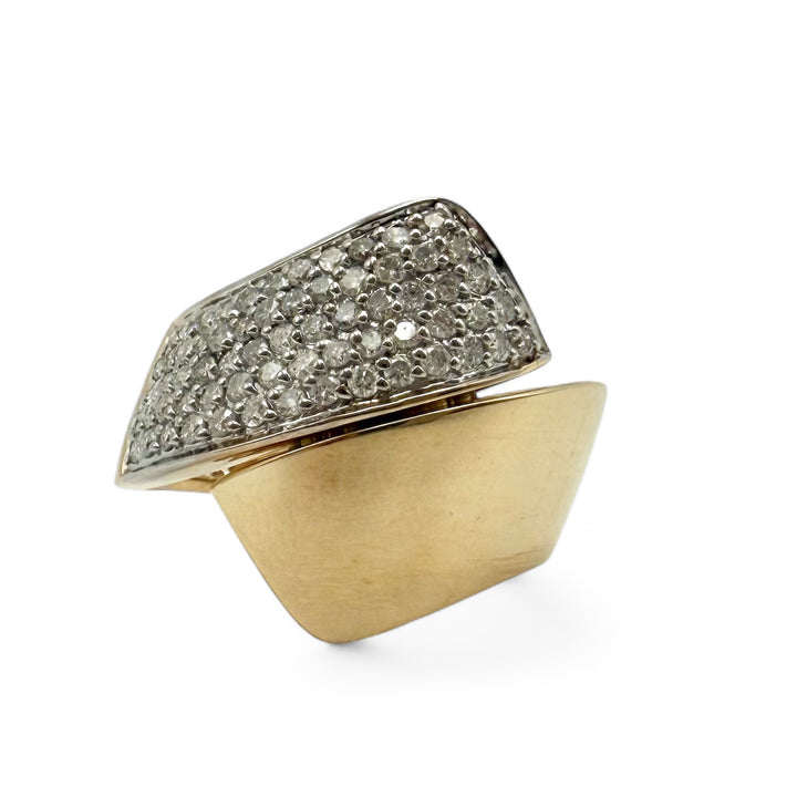 14k Two Tone Free Form Diamond Estate Ring