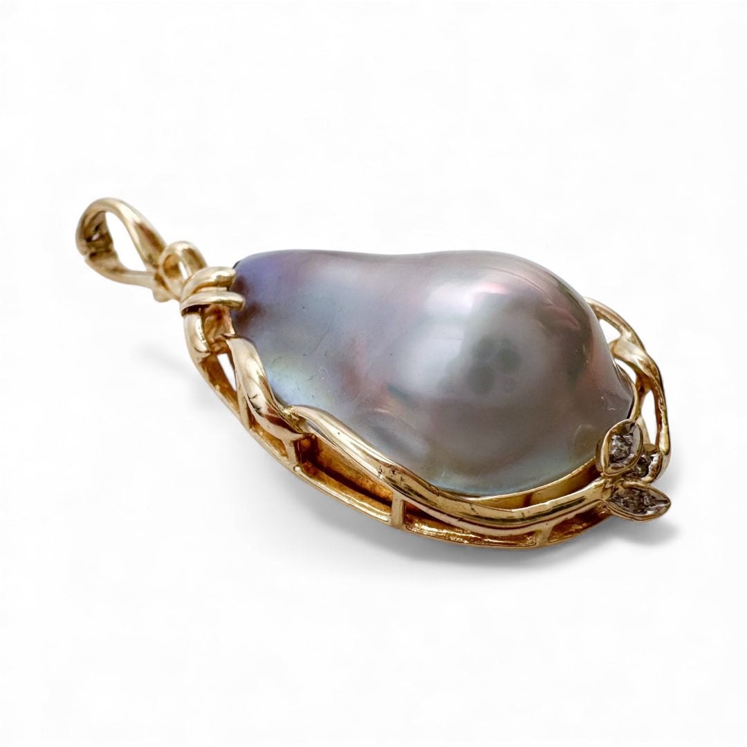 14k Yellow Gold Mabe Pearl Estate Pendant