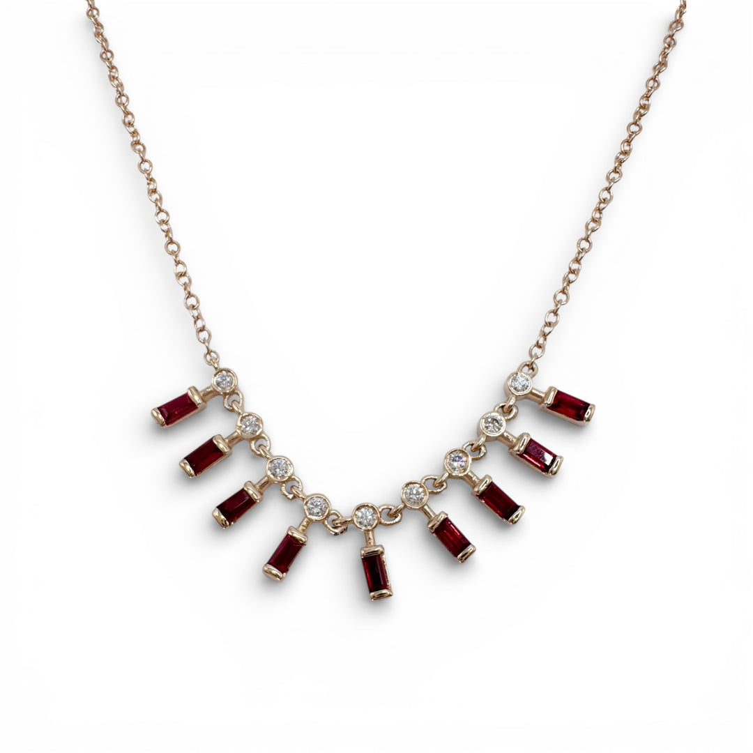 14k Yellow Gold Bar Ruby Necklace