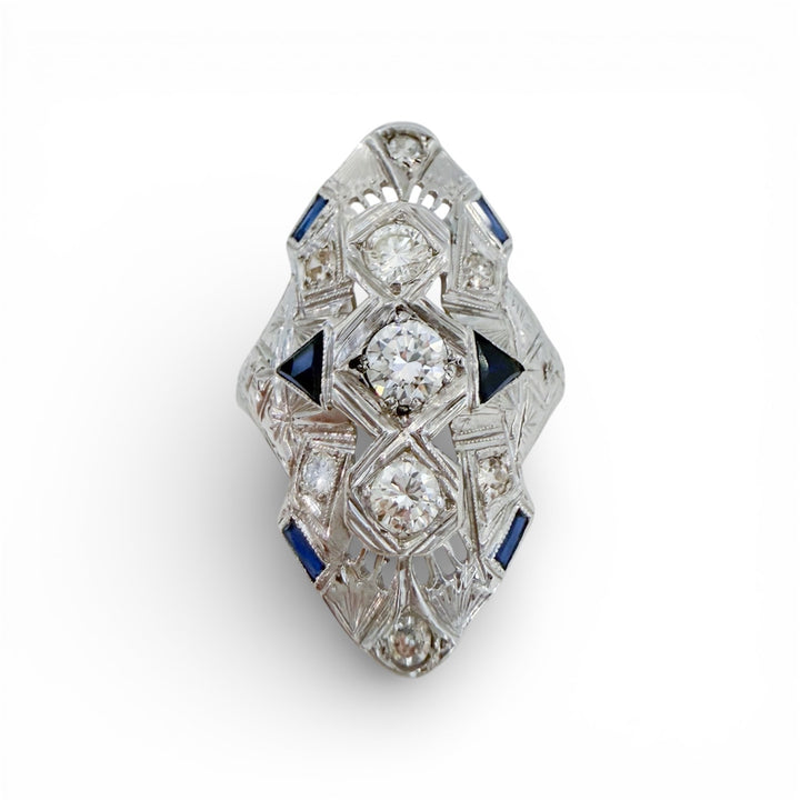 14k White Gold Art Deco Diamond Estate Ring