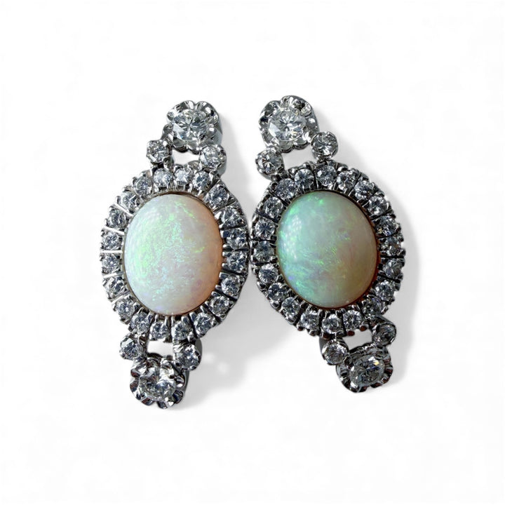 14k White Gold Drop Opal Estate Earrings