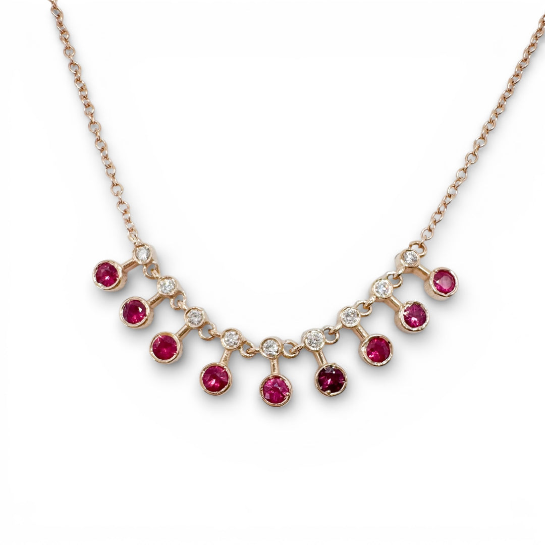 14k Yellow Gold Bezel Pink Sapphire Necklace
