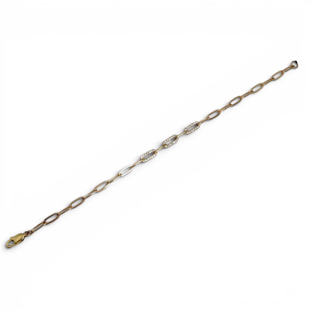 14k Two Tone Paper Clip Diamond Bracelet