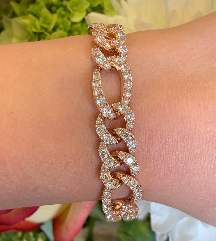 18k Rose Gold Figaro Diamond Estate Bracelet
