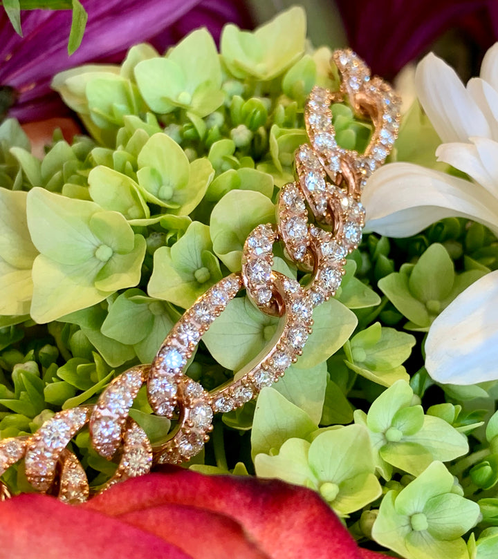 18k Rose Gold Figaro Diamond Estate Bracelet