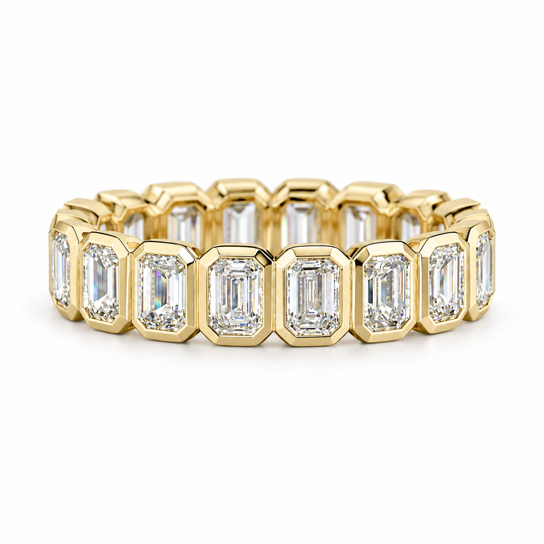 14k Yellow Bezel Set 2.67ctw Emerald Lab Grown Diamond Wedding Band