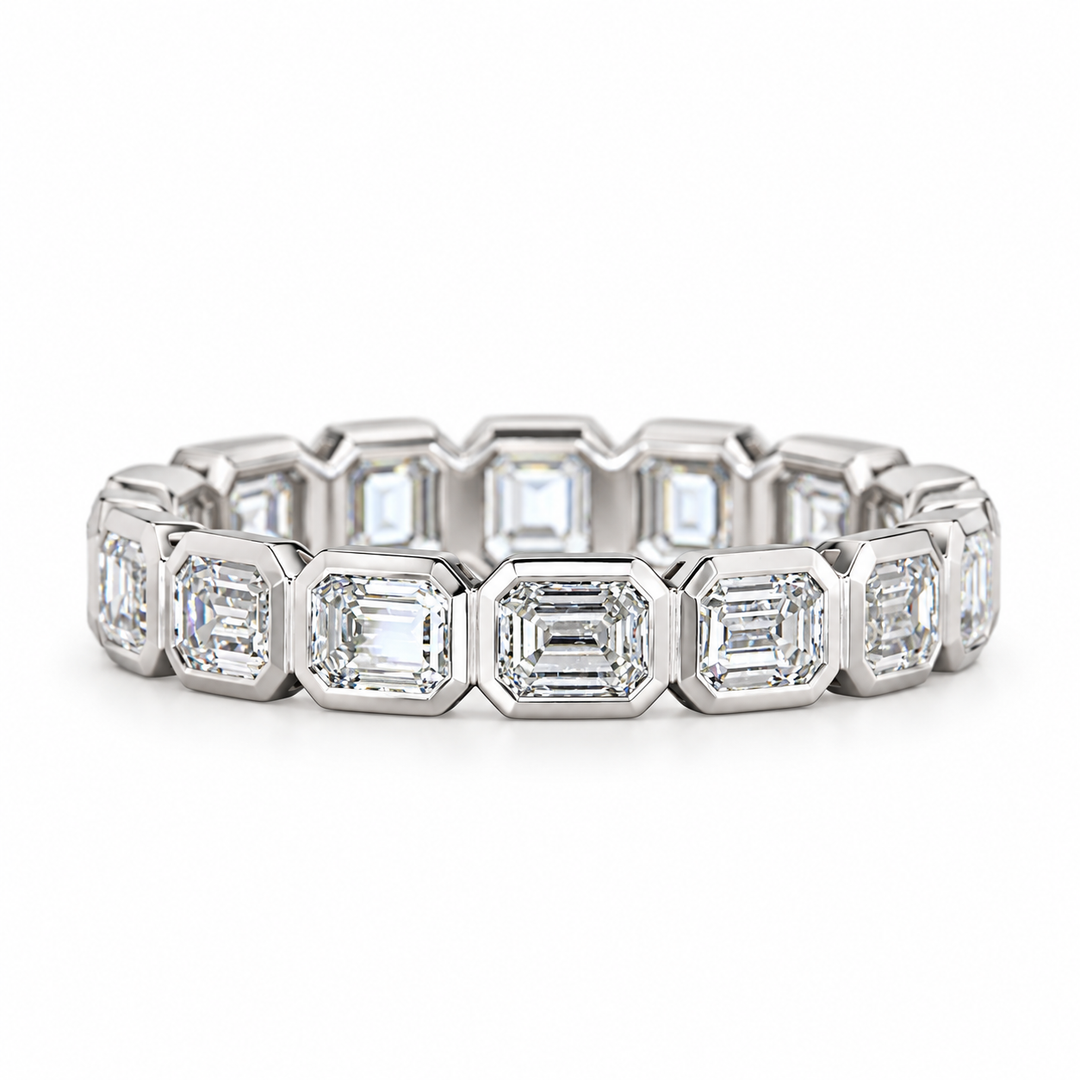 14k White Bezel Set 1.59ctw Emerald Lab Grown Diamond Wedding Band