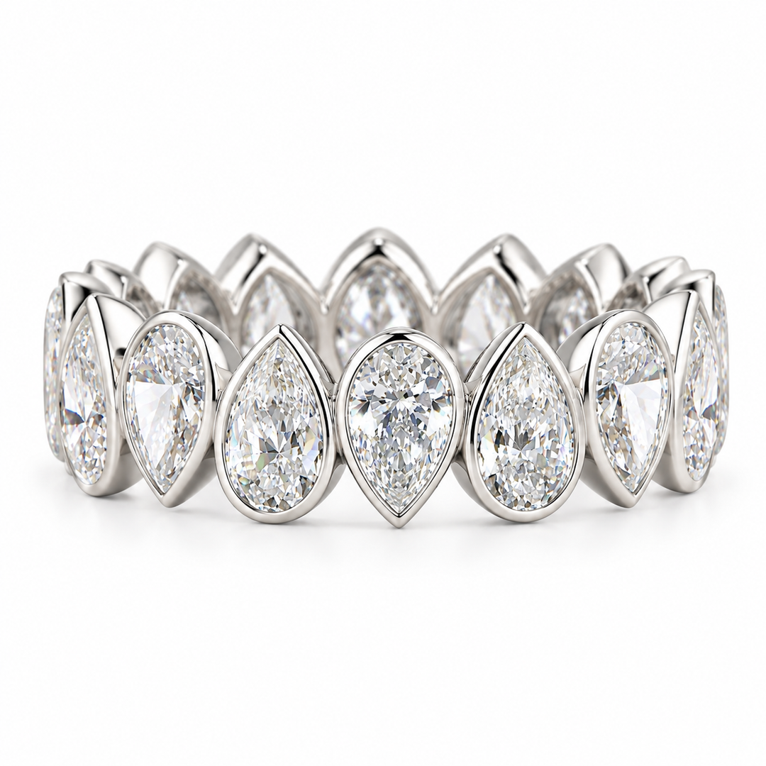 14k White Bezel Set 3.63ctw Pear Lab Grown Diamond Wedding Band