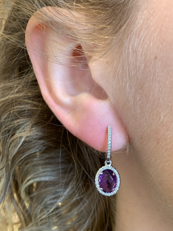 14k Purple Amethyst Drop Diamonds Earrings