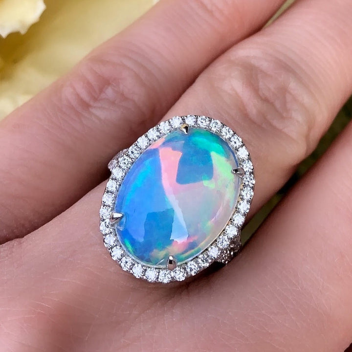 14k White Gold Opal Gemstone Ring