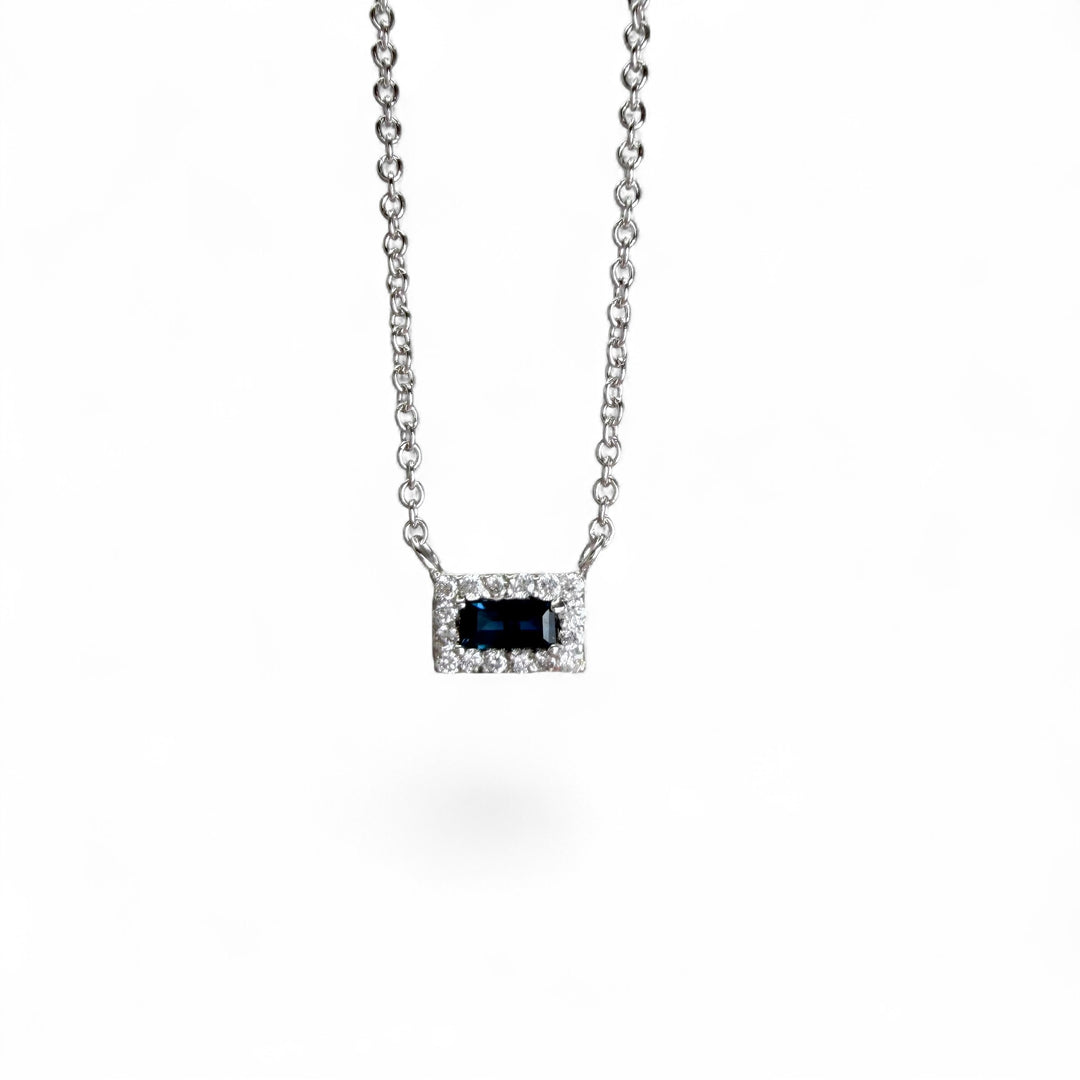 14k White Gold Sapphire Halo Pendant