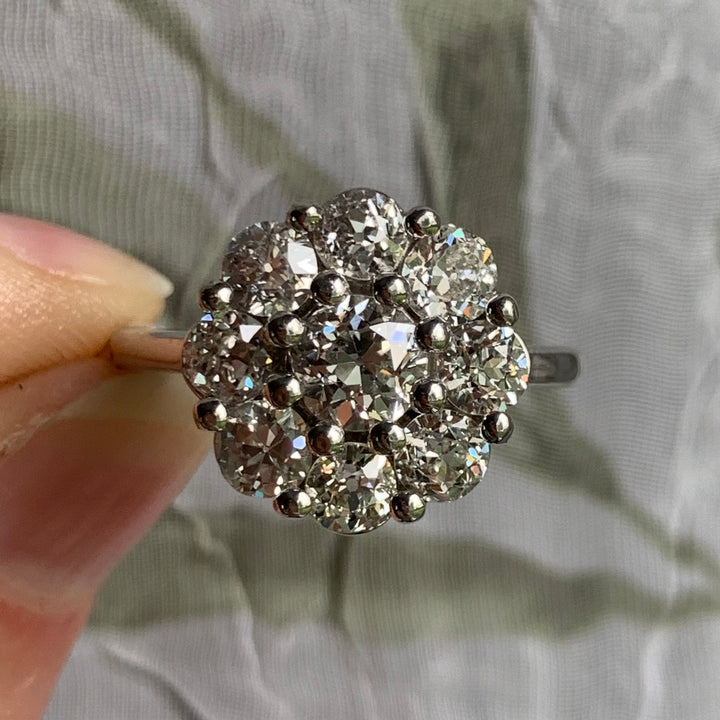 Platinum White Gold Flower Diamond Estate Ring
