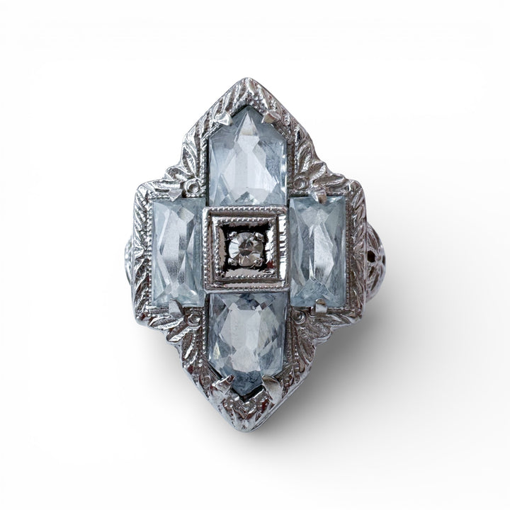14k White Gold Antique Aquamarine Estate Ring