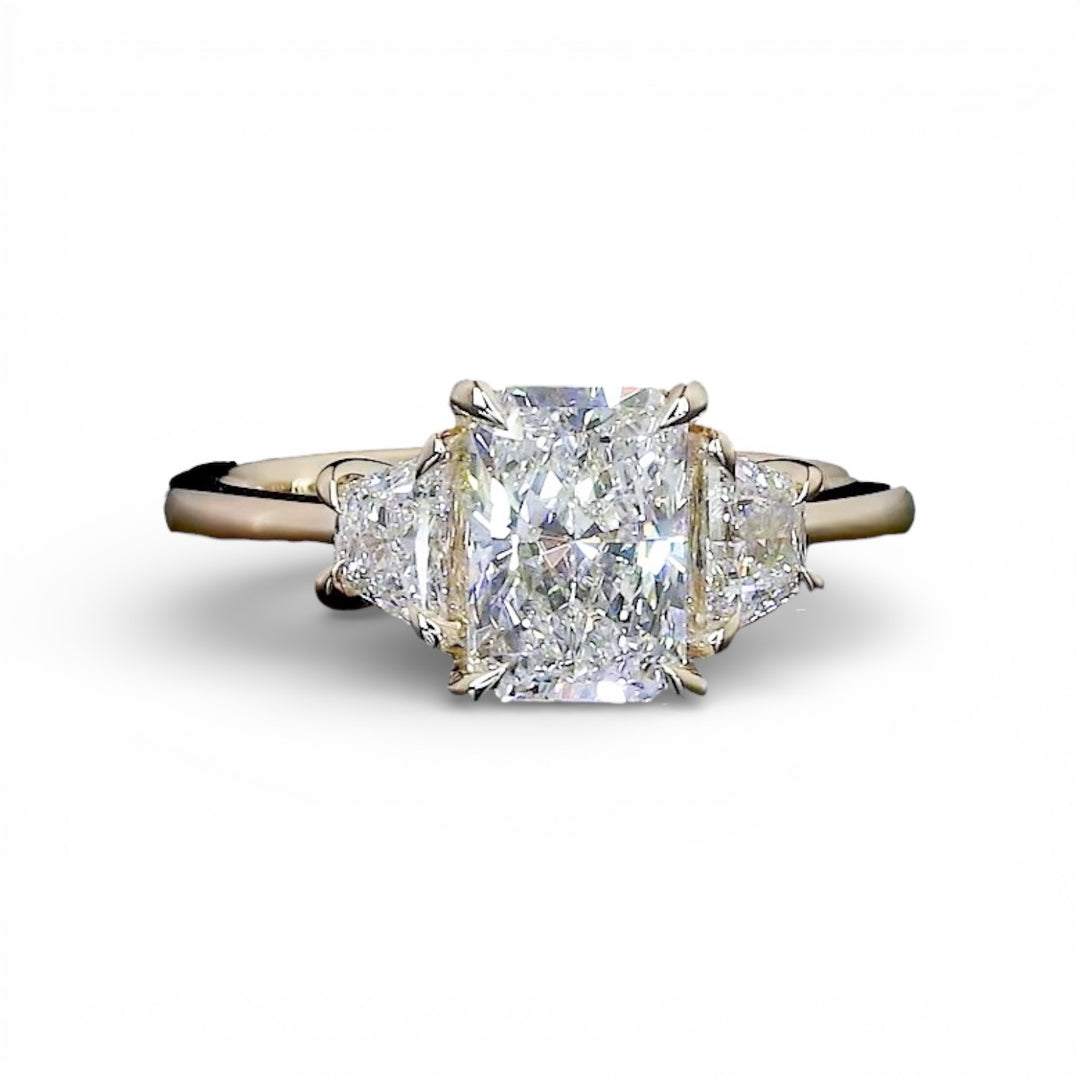 14k Yellow Gold 3 Stone Lab Grown Diamond Engagement Ring
