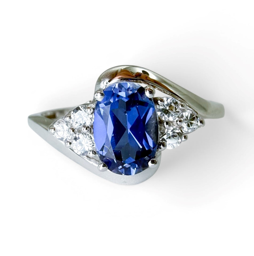 10k White Gold Created Sapphire Estate Ring