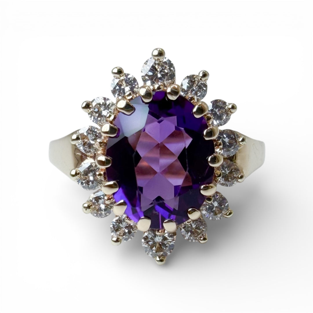 14k Yellow Gold Halo Amethyst Estate Ring