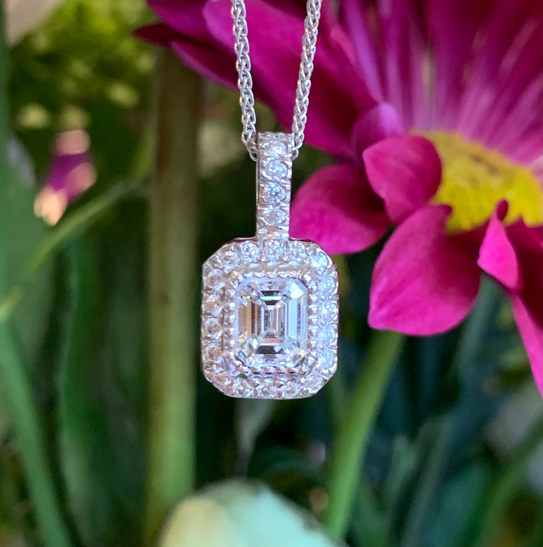 14k White Gold Halo Diamond Pendants