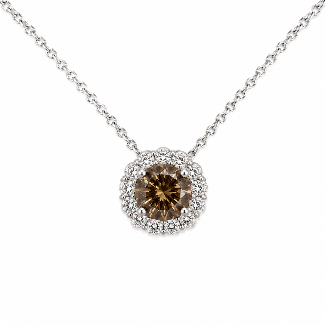 14k White Brown Diamond Halo Estate Pendant