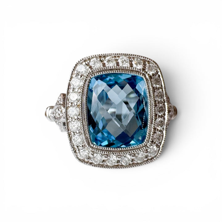 14k White Gold Blue Topaz Gemstone Ring