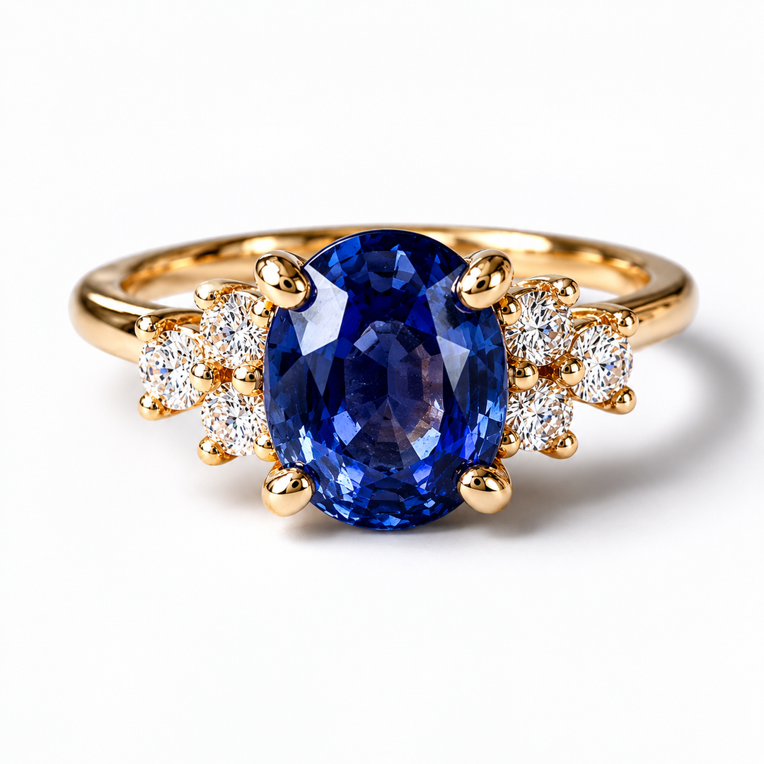 14k Yellow Gold Sapphire Diamond Ring
