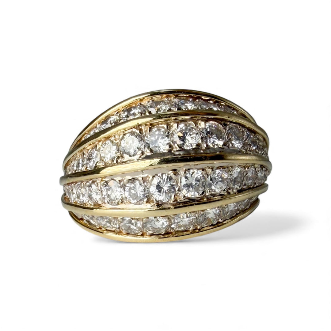 18k Yellow Gold 4 Row Diamond Dome Estate Ring