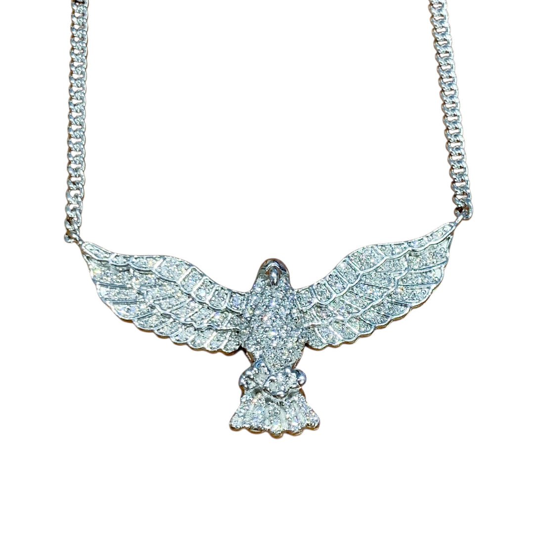 14k White Gold Diamond Eagle Pendant