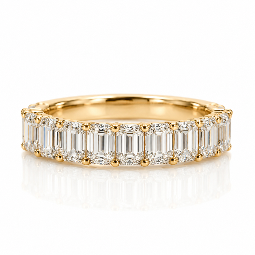 14k Yellow Emerald Lab Grown Diamond Wedding Band