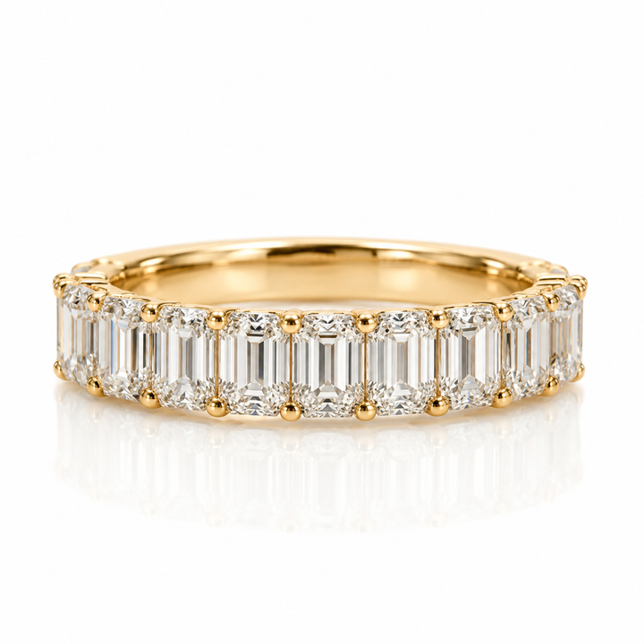 14k Yellow Emerald Lab Grown Diamond Wedding Band
