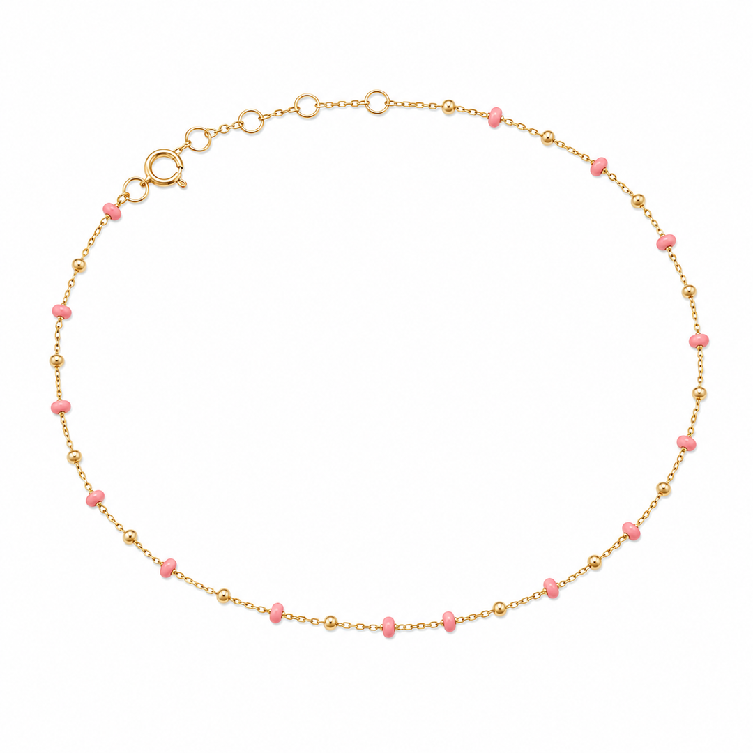 14k Yellow Bead Ankle Bracelet 10 inch