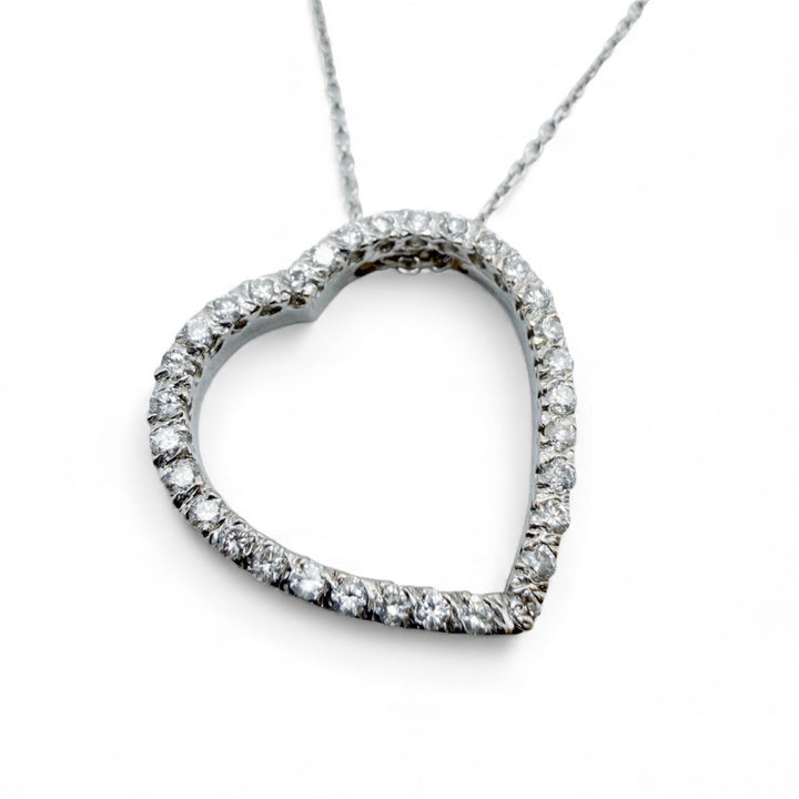 14k White Gold Heart Diamond Estate Pendant