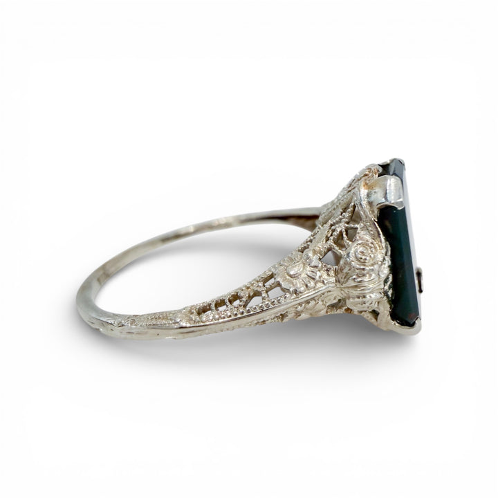 14k White Gold Antique Bloodstone Ring