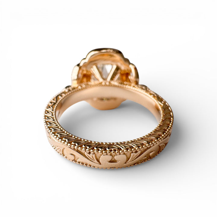 14k Yellow Gold Antique Style Cushion Lab Engagement Ring