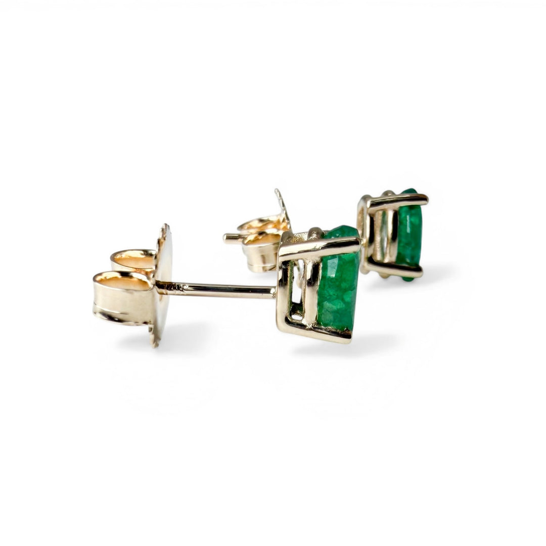 14k Oval Emerald Stud Earrings