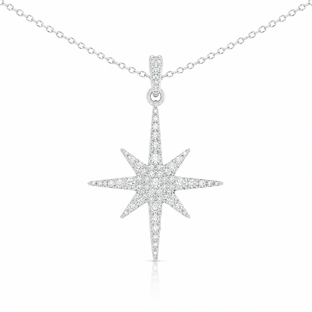 14k White Star Diamond Pendant
