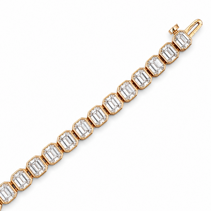 14k Yellow Gold Lab Grown Emerald Bezel Diamond Bracelet 7.09 cttw