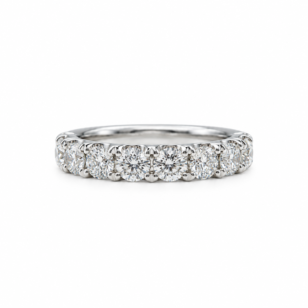14k White Gold Shared Prong 2.00ctw Round Diamond Wedding Band