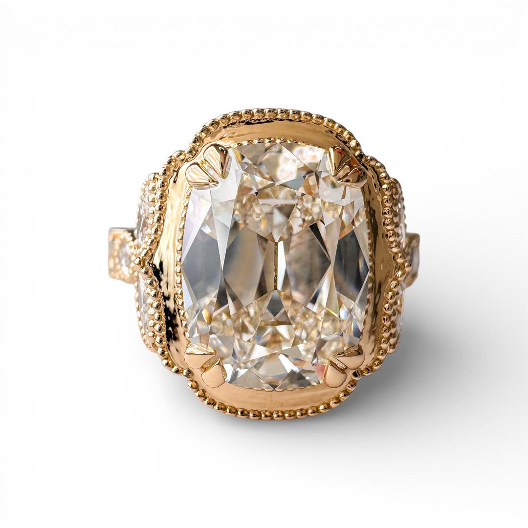 14k Yellow Gold Antique Style Cushion Lab Engagement Ring