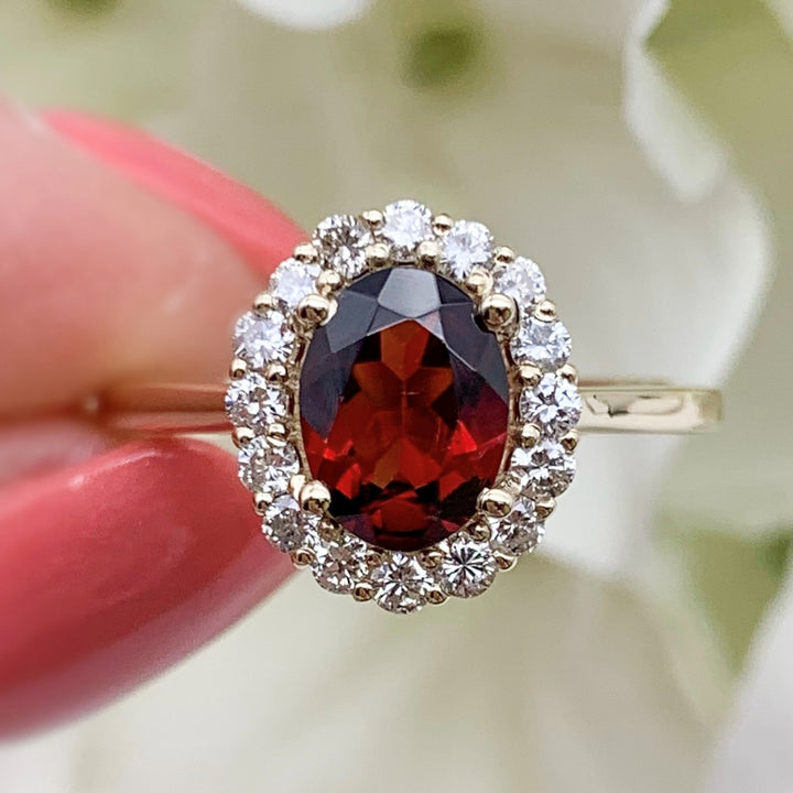 14k Yellow Gold Garnet Halo Ring