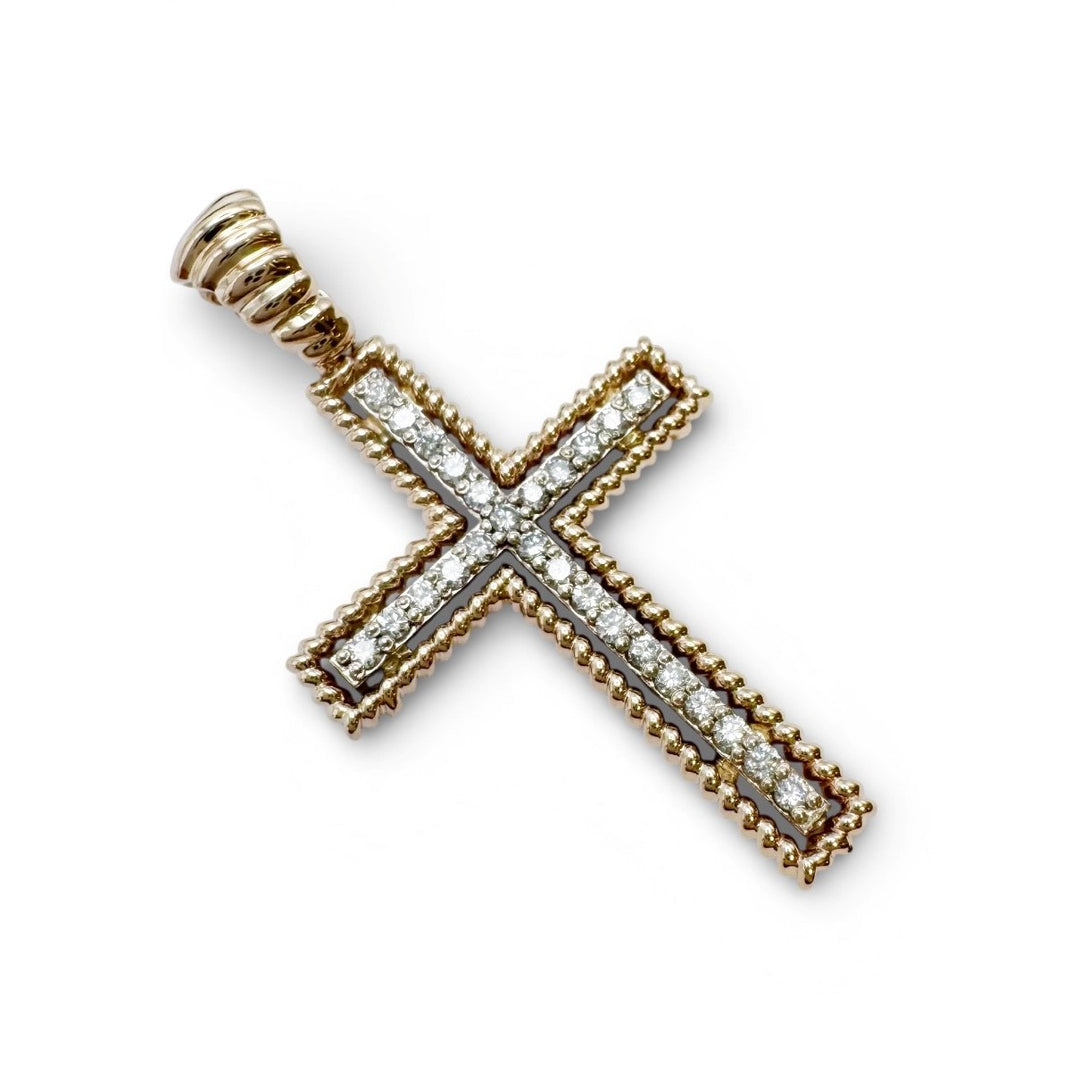 14k Two Tone Cross Diamond Pendant