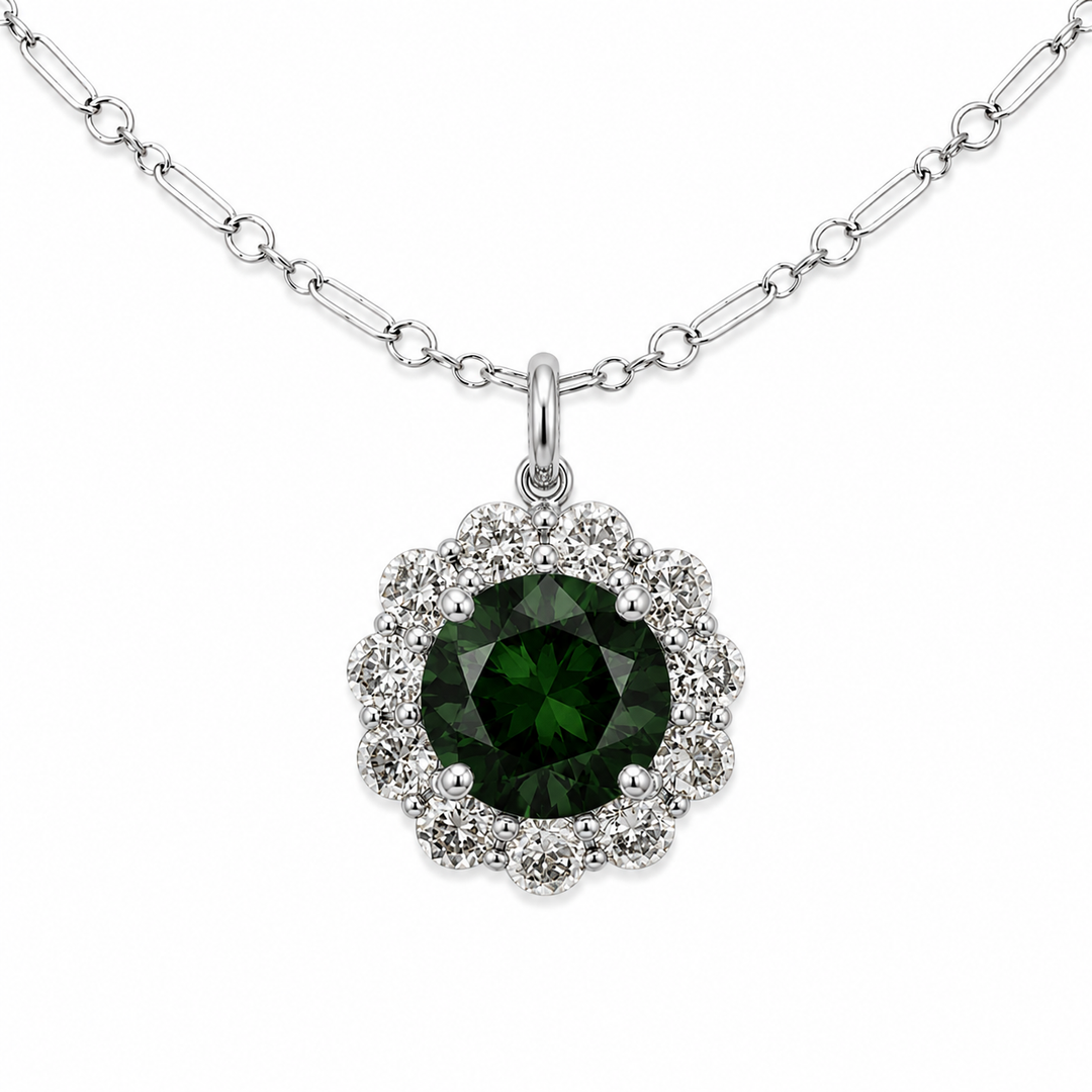 14k White Halo Green Diamond Estate Pendant