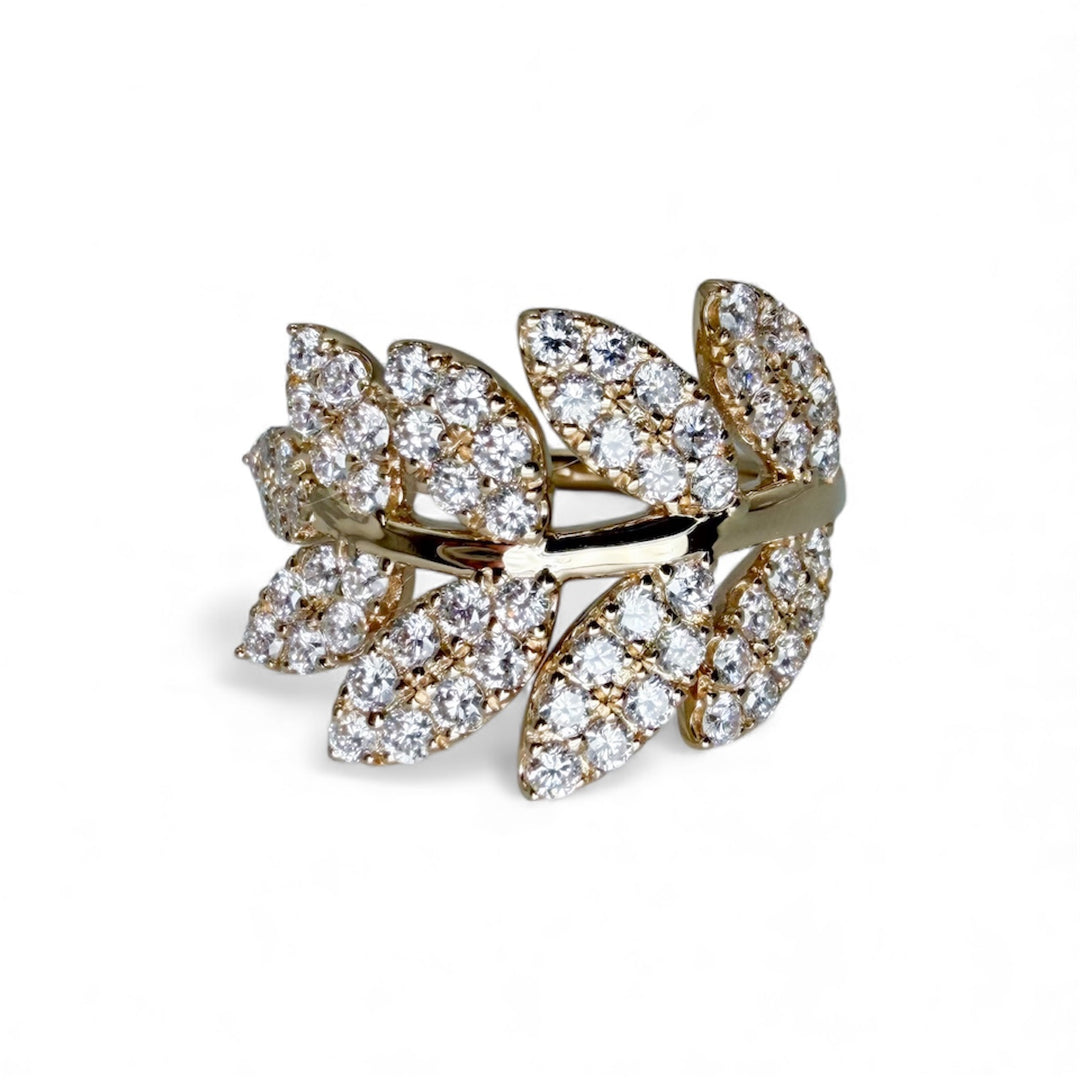 14k Yellow Gold Lab Diamond Leaf Fashion Ring