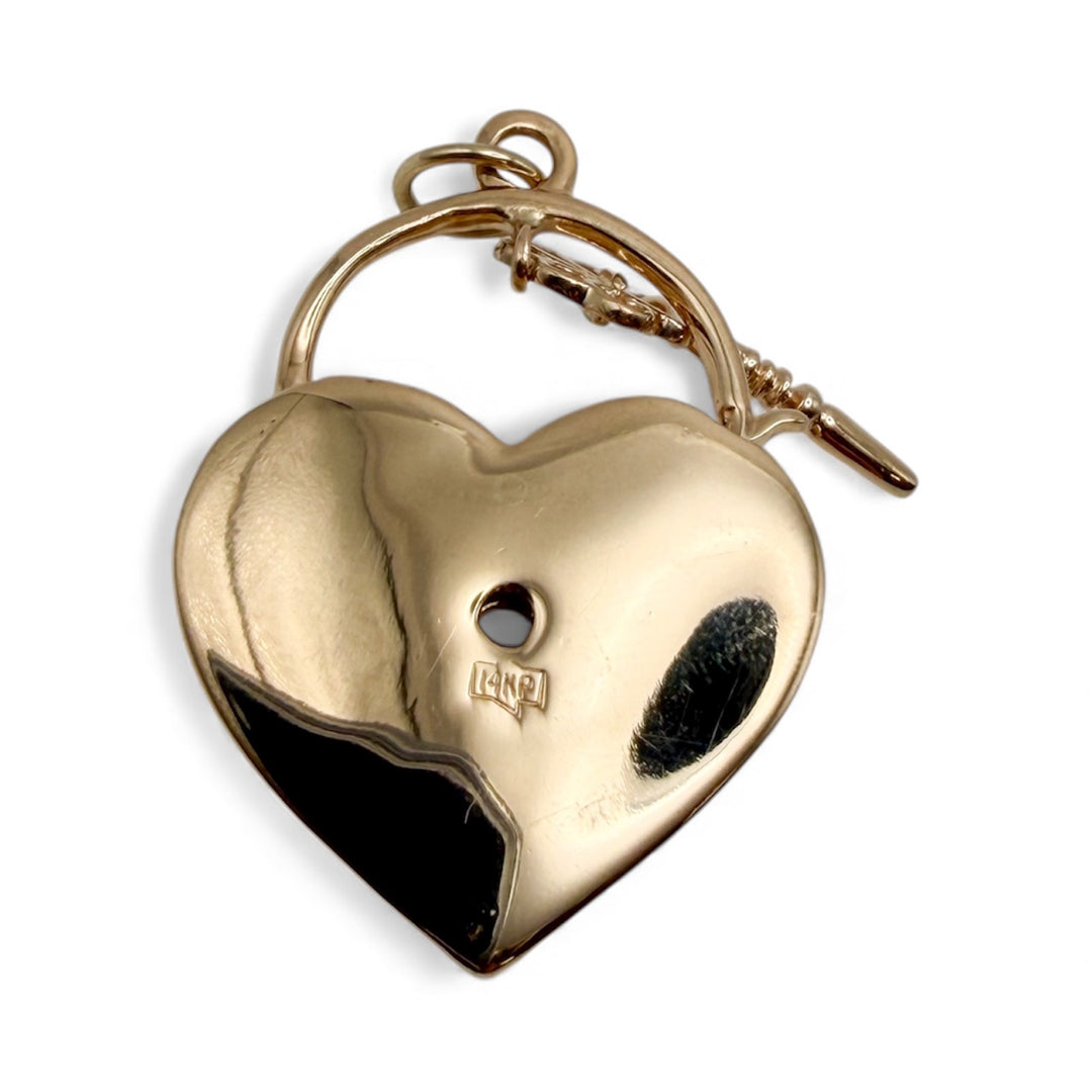 14k Yellow Gold Heart Lock and Key Estate Pendant