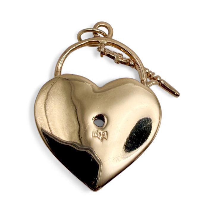 14k Yellow Gold Heart Lock and Key Estate Pendant