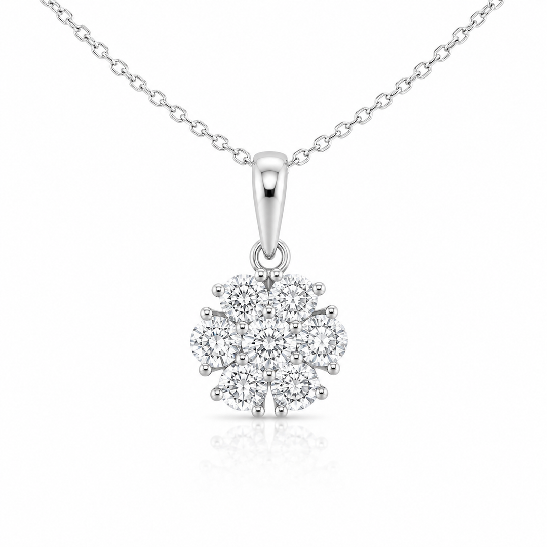 14k White Cluster Diamond Pendant